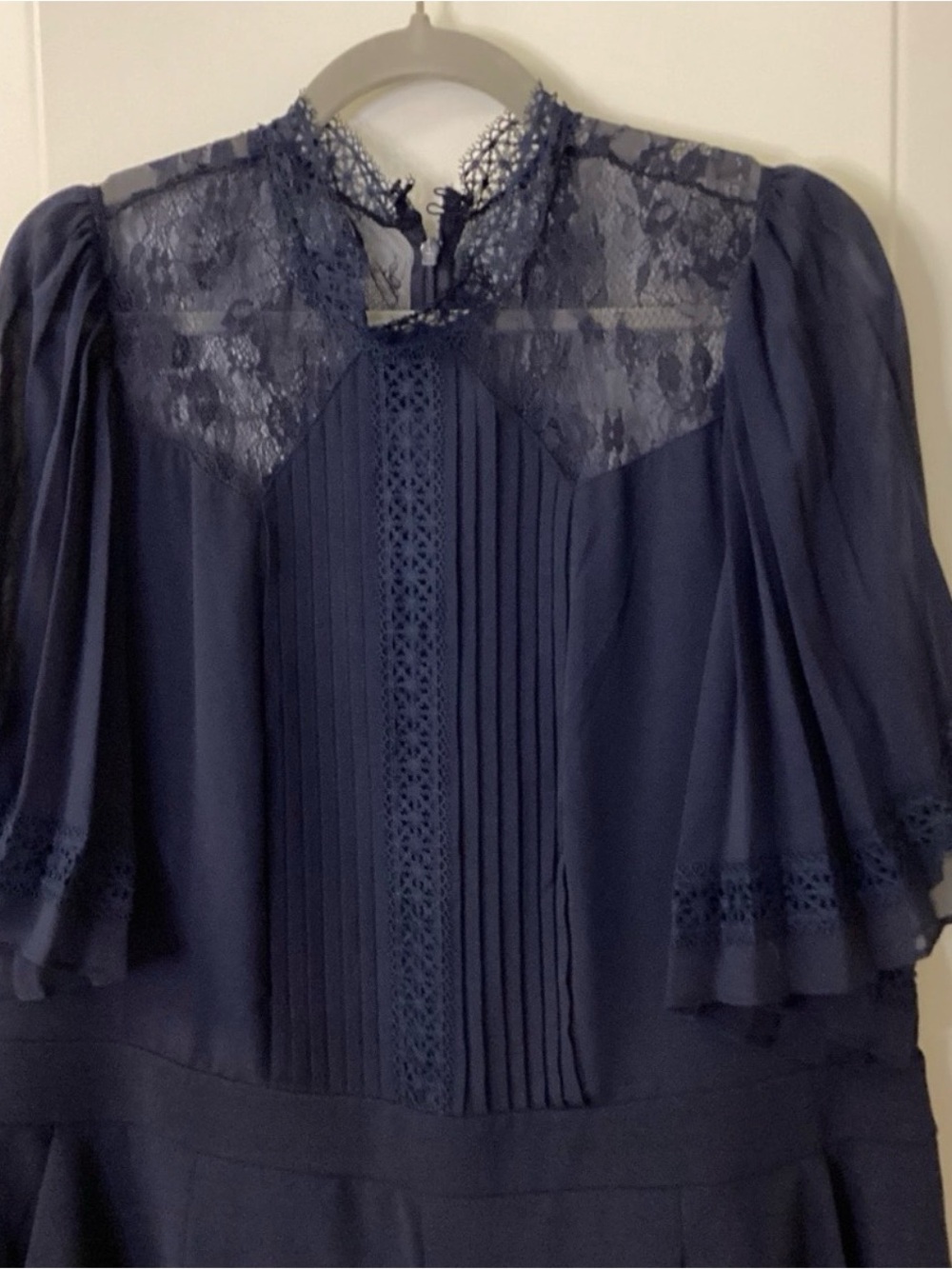 Express Navy Blue Lace-Yoke Wide Sleeve Jumpsuit - Picture 4 of 12